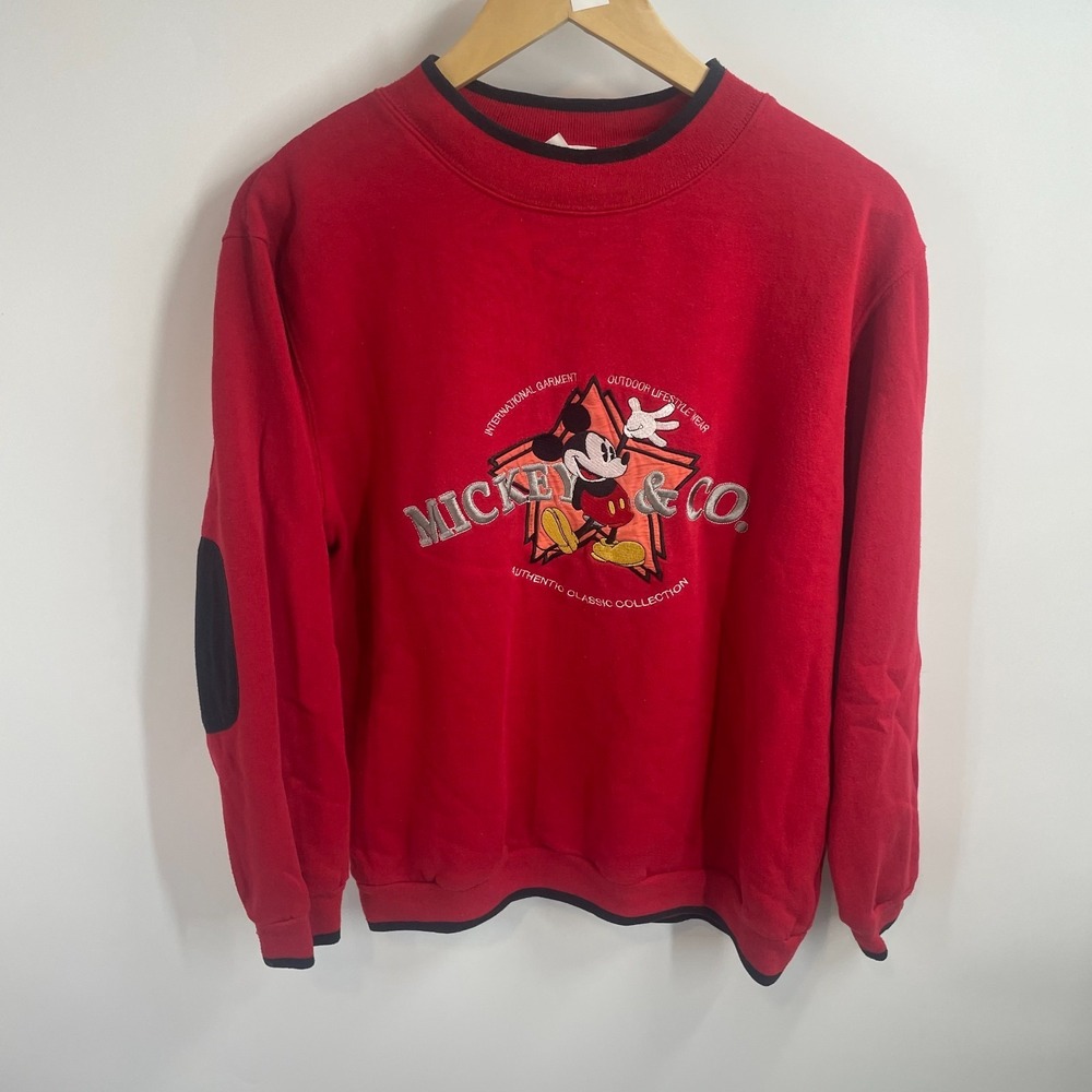 Vintage 90's Disney Mickey & Co Cartoon Crewneck Pullover Sweatshirt Red Size M